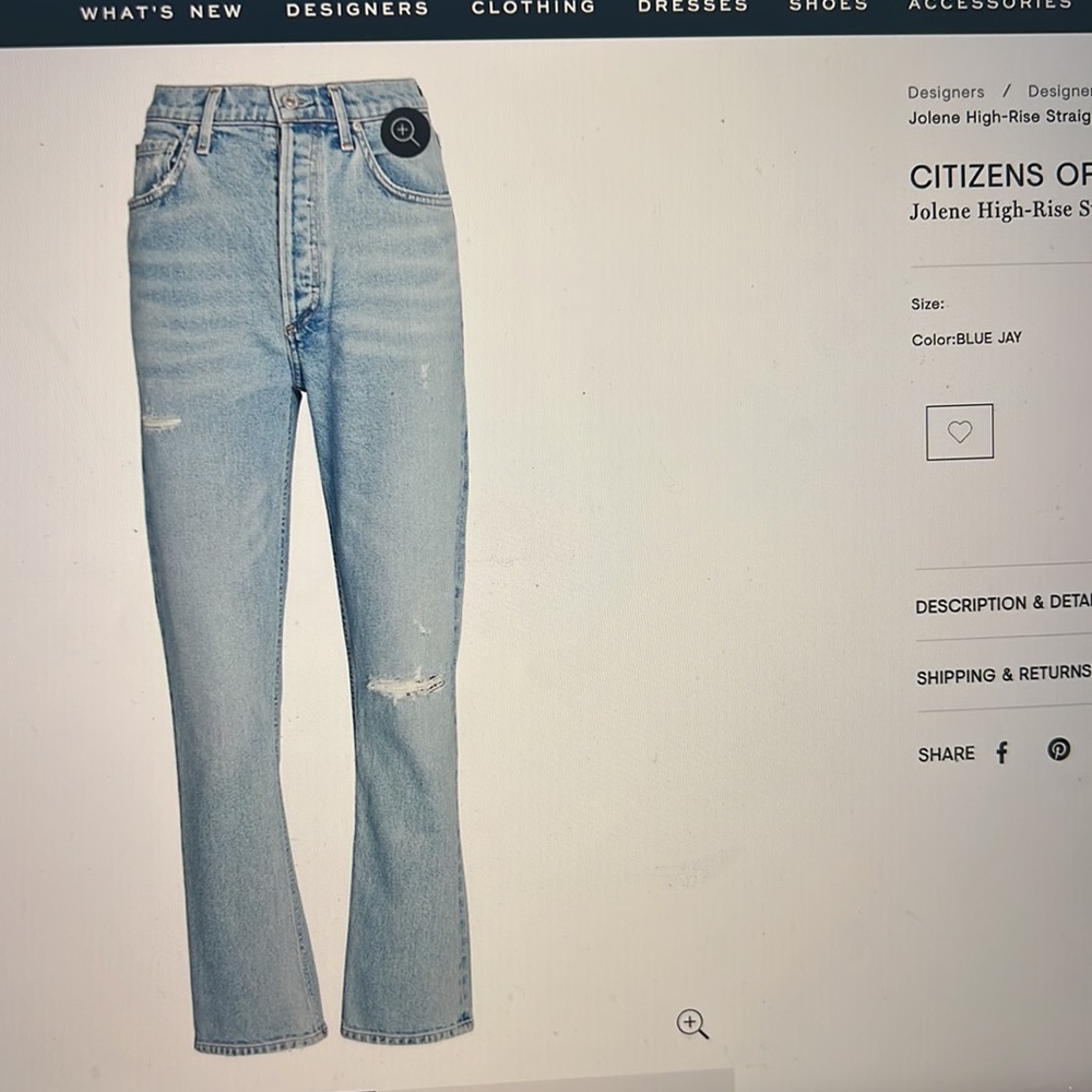 Citizens of Humanity high rise, straight cropped jeans